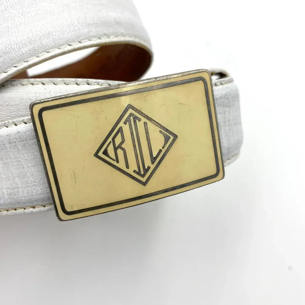Ralph Lauren Vintage White Leather Belt Monogram Logo
